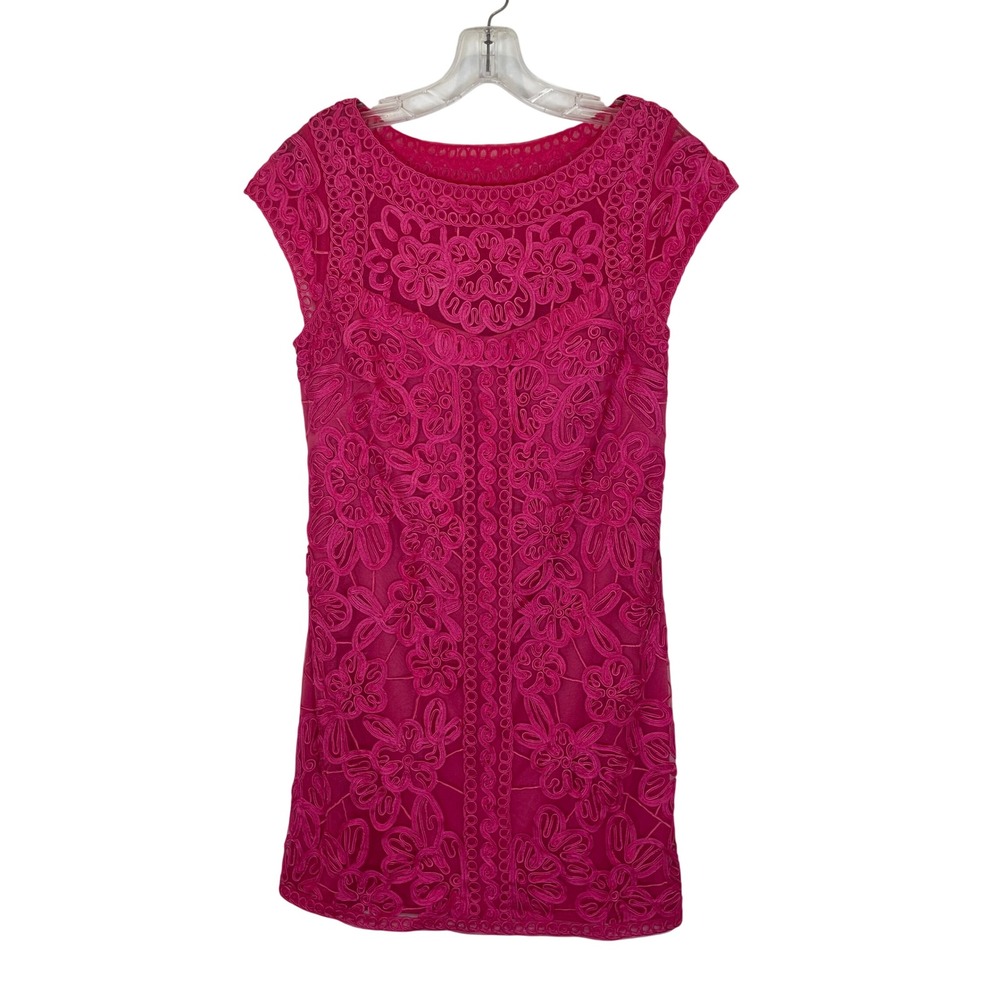 Sue Wong Nocturne Fuchsia Pink Dress Ribbon Floral Party Cocktail Sheath Size 8